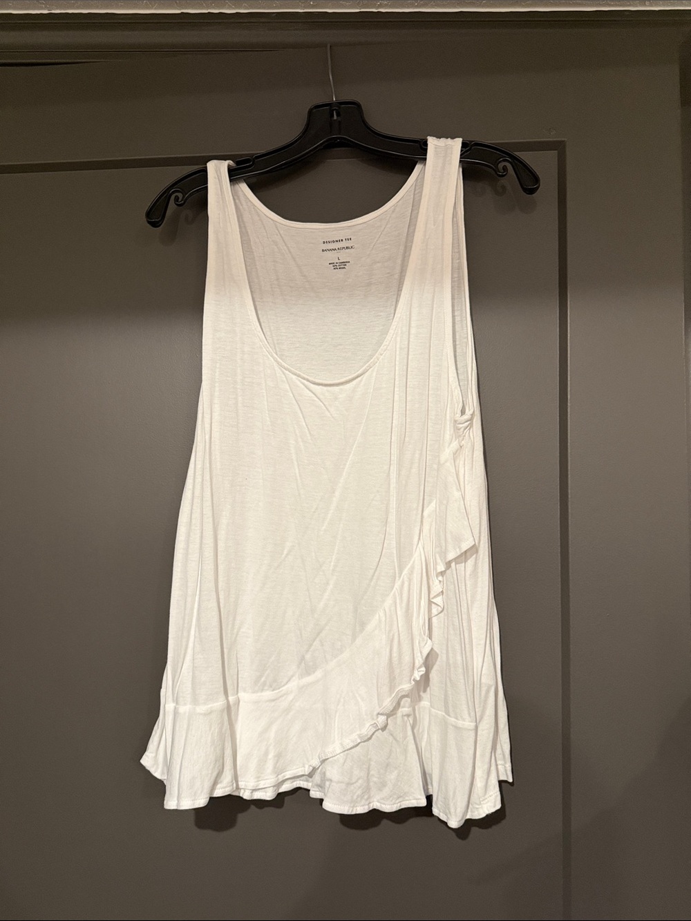 Banana Republic White Ruffle-Trim Scoop Neck Tank